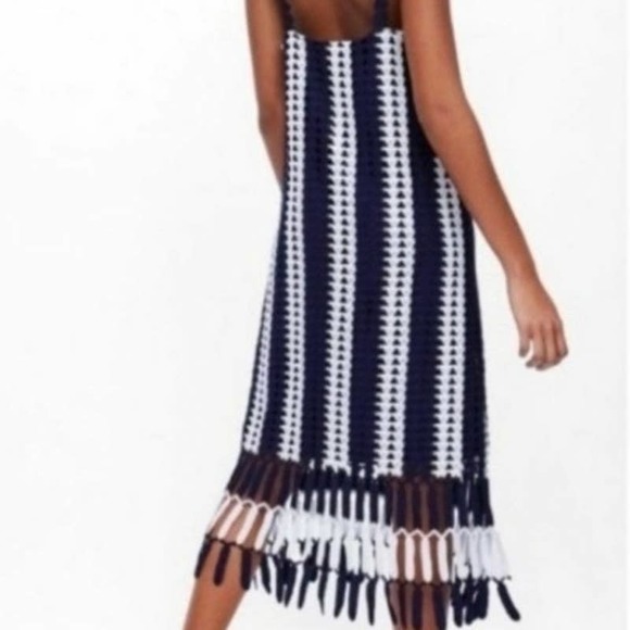 Zara Blue and White Fringe Midi Dress - Picture 7 of 14